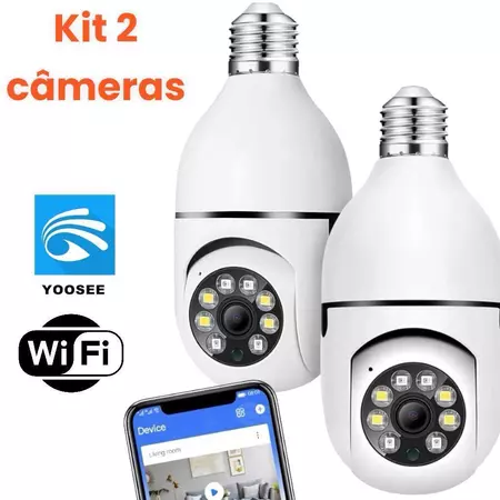 kit 2 câmera segurança wi fi ip sem fio 360 encaixe lampada aplicativo yoosee ptz full HD visão noturna bivolt 8177