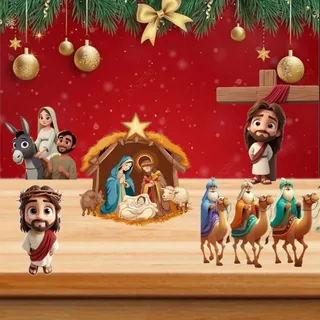 Presépio de Natal cristão display natalino + topo de bolo enfeites decoração do nasimento de jesus