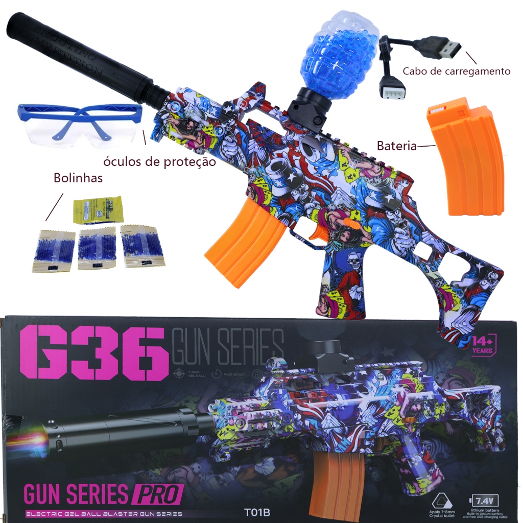 Arma De Bolinhas De Gel Ak-47/M416/G36/M249 Elétrica Automat Presente ...