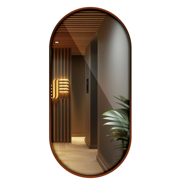 Espelho Oval Lapidado Com Moldura Em Couro De 40 Cm a 120 Cm Preto/caramelo