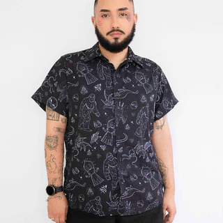 Camisa Social de Botão estampa Criptídeos Terror Alien Halloween Sobrenatural Unissex