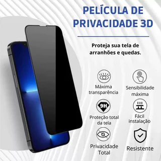 Pelicula 3D Privacidade Iphone 7 X XS 12 14 15 Pro Max
