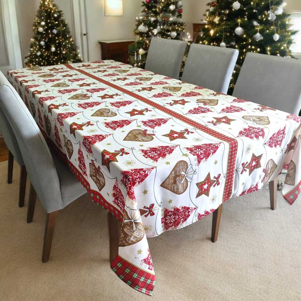 Toalha de Mesa Natalina 4/6/8 Lugares - Lindas Estampas - Mesa Posta Natal - Acabamento em Bainha