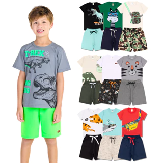 Kit Sortido 6 Peças de Roupas Infantil Menino Verão (3 Camisetas + 3 Bermudas) Kit 3 Conjunto Infantil Bebê Menino Verão