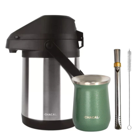 Kit Terere Chacal Garrafa Inox, Bomba e Cuia - Escolha a Cor