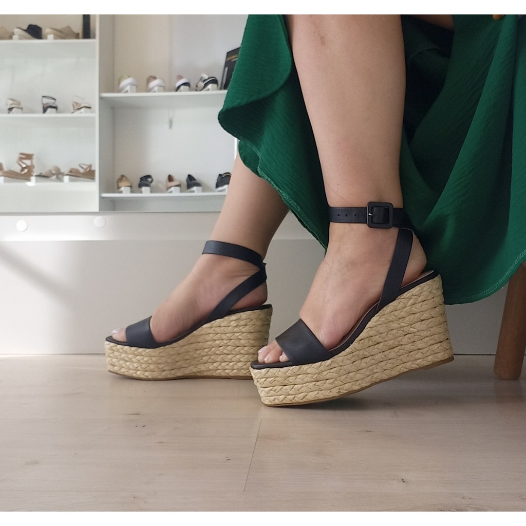 Sandalia Preta Sandalia Anabela Sisal Sandália Anabela Plataforma