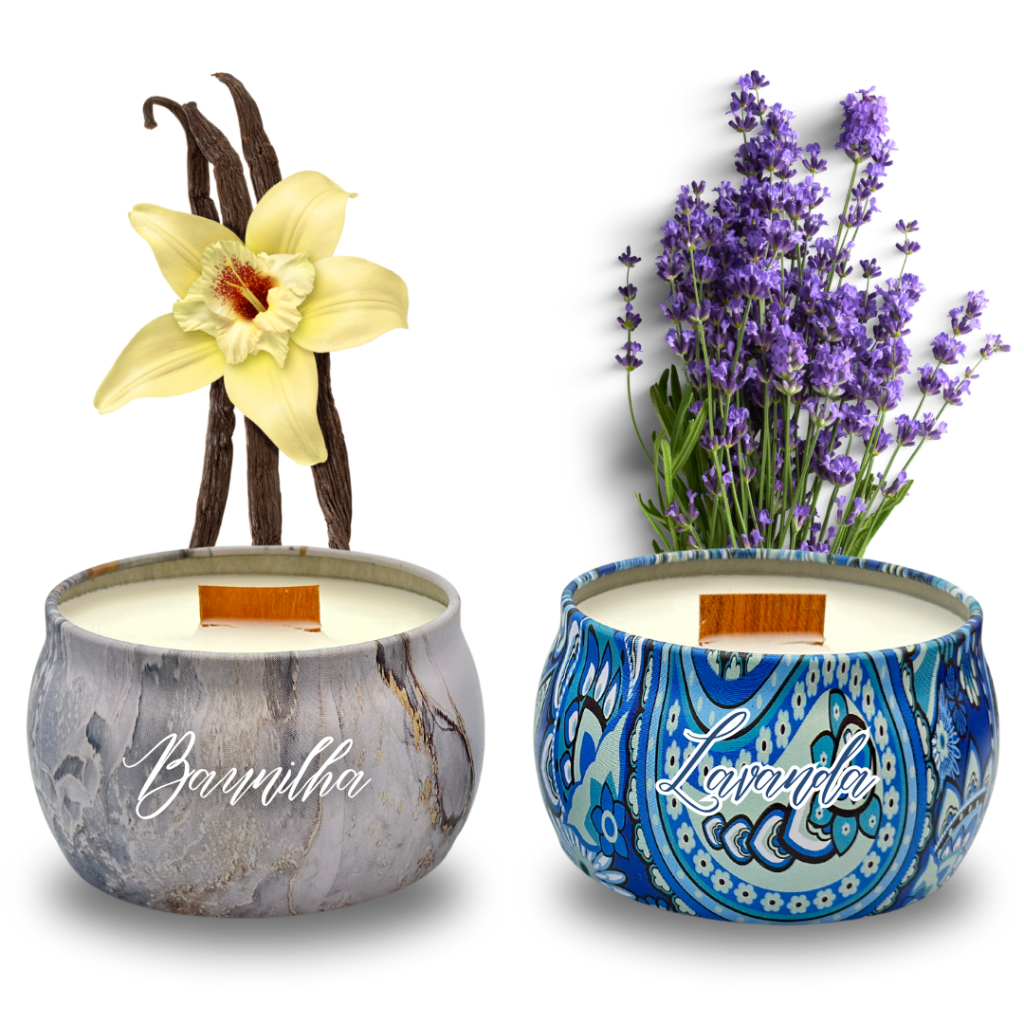 Vela Aromática Luxo 130g Baunilha, Lavanda, Capim Limão, Alecrim, Maça e Canela | Pavio Ma...