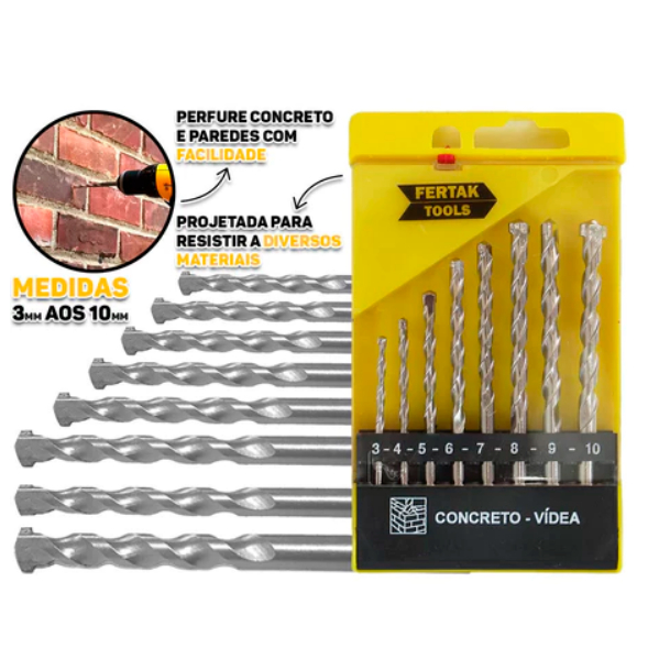Jogo De Brocas Para Concreto Furadeira 8 Peças Fertak Kit de Broca De ...