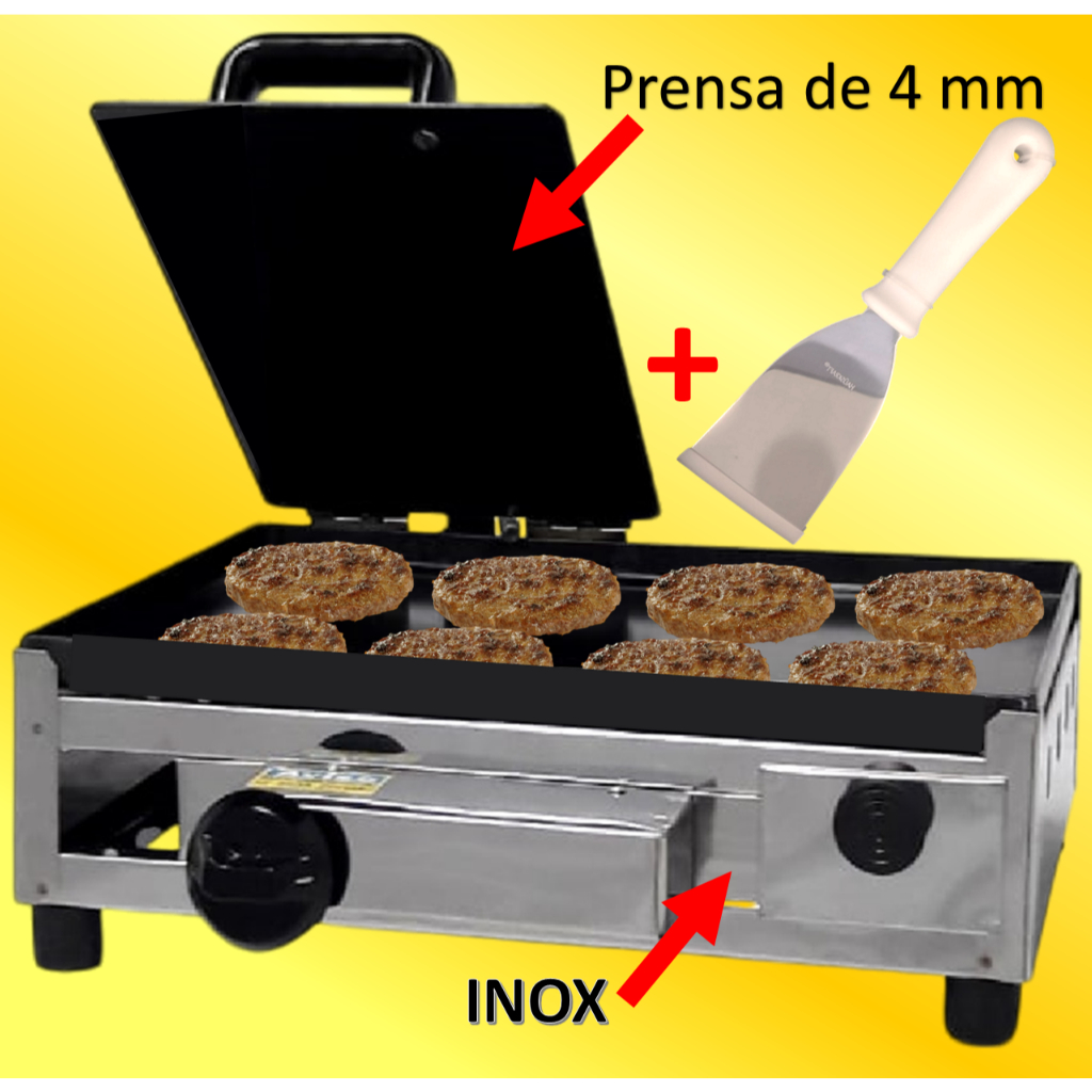Chapa de Lanche 30x40 a Gás Hamburguer c/ Prensa + Espátula 