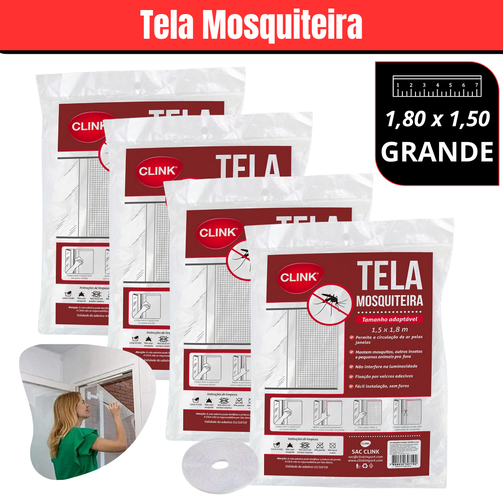 Kit 4 Telas Mosquiteira GRANDE Janela Ajustável 1,80Mx1,50M Anti Insetos Dengue Mosquito