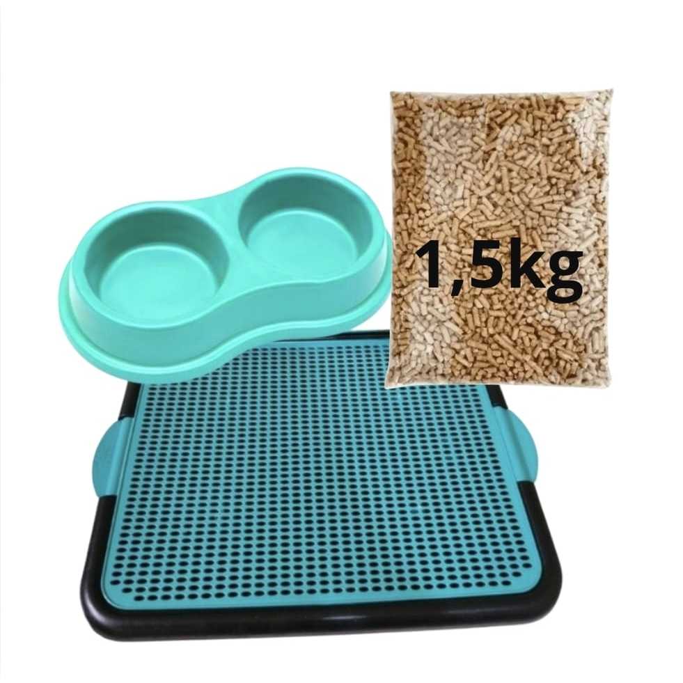 Tapete Banheiro Higiênico para Porquinho da Índia e Coelhos com Granulado 1.5kg e comedouro