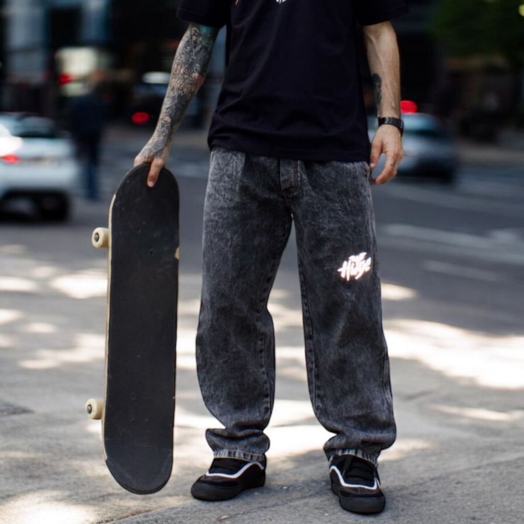 CALÇA HUGE - BAGGY JEANS CINZA ESTONADA UNISSEX