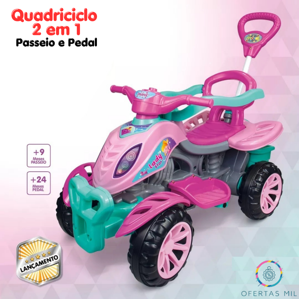 Carrinho De Passeio 2 em 1 Infantil e Pedal Quadriciclo Motinha ...