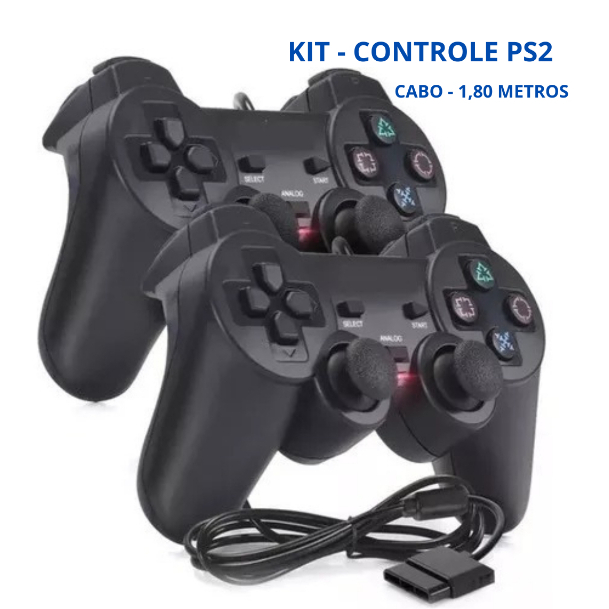 Kit 2 Controle Ps2 Analógico com cabo de 1,80 metros | Shopee Brasil