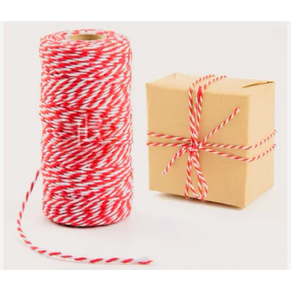 Cordão Twine Vermelho e Branco Rolo Com 100 Metros Bakers Twine Cotton Lembrancinha Presentes Decoração