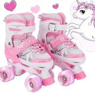 Patins 4 Rodas Infantil Menina Rosa Com Luz De Led Patins Criança Quad Com Kit Proteção Promoção em Oferta na Shopee