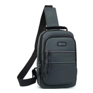 Bolsa de peito masculina multifuncional, pequena mochila casual de náilon com alça de mão e porta de carregamento USB/02