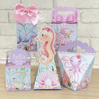 kit Personalizados Fundo do mar Menina Aquarelado-Caixinhas Pegue e monte -lembrancinhas-Festas-Mimos.....