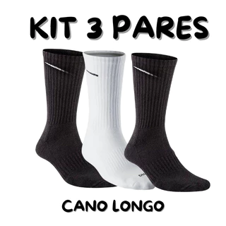 Kit 3 Meias Cano Alto com Logo Esportivo