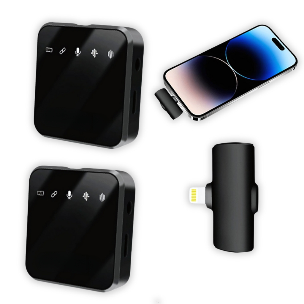 Kit 2 Microfones Lapela Microfone Sem Fio Profissional Wirelless Para iPhone Lighting
