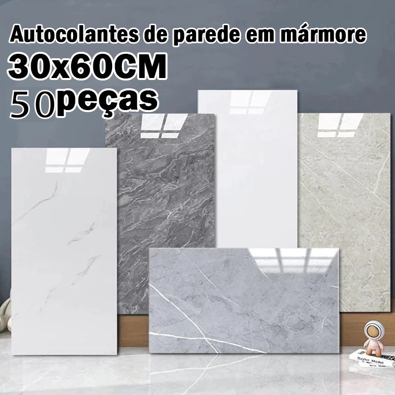 Kit 50 Placas Mármore Vinílico Adesivo 60x30 Lavável