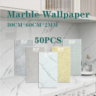 kit 50 Placa Marmore de Parede Adesivo 3D 30cm x 60cm Vinílico Lavável Revestimento Papel Painel