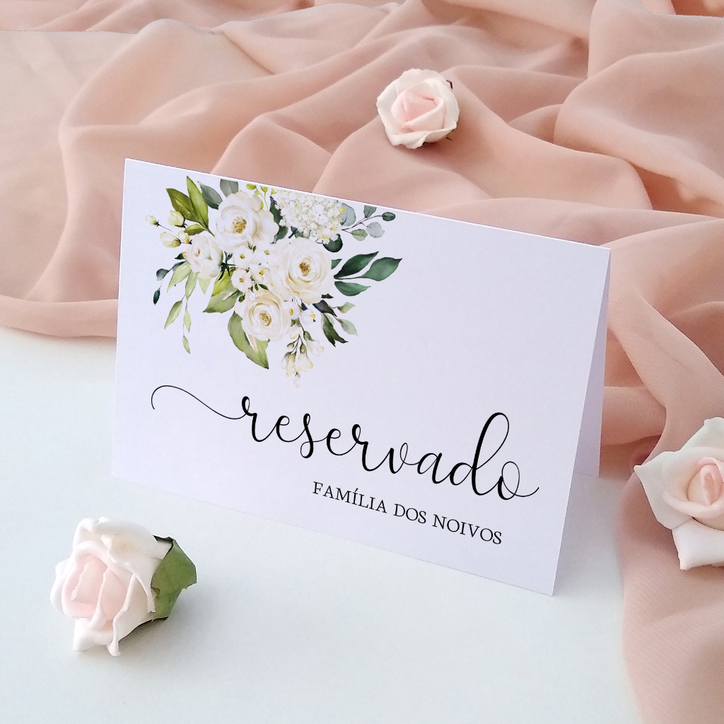 Placas de Reservado para Casamento Reserva de Mesa Floral Branco Verde ...