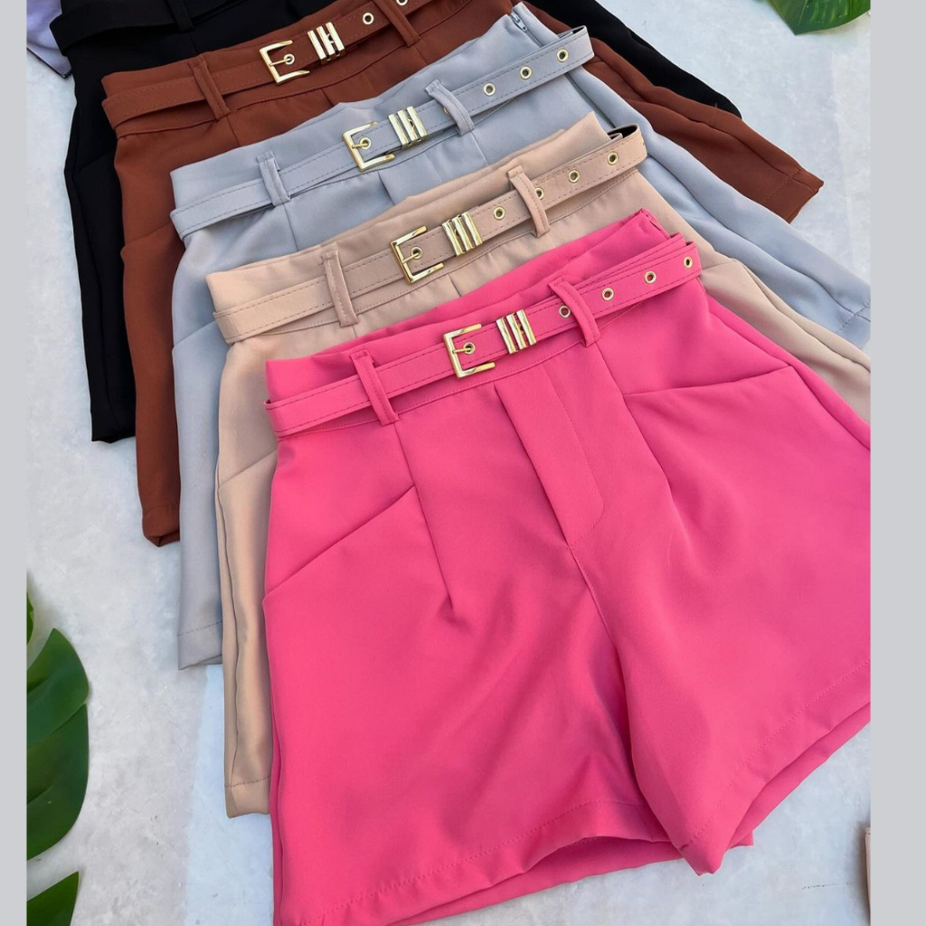 Short Alfaiataria Feminina com Cinto Forrado, Cintura Alta, Moda Verão ...