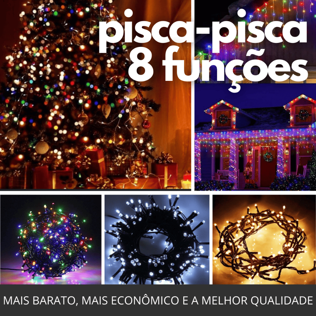 Pisca pisca Árvore de Natal 100 Leds 9m Fio Preto Decoração Evento ...