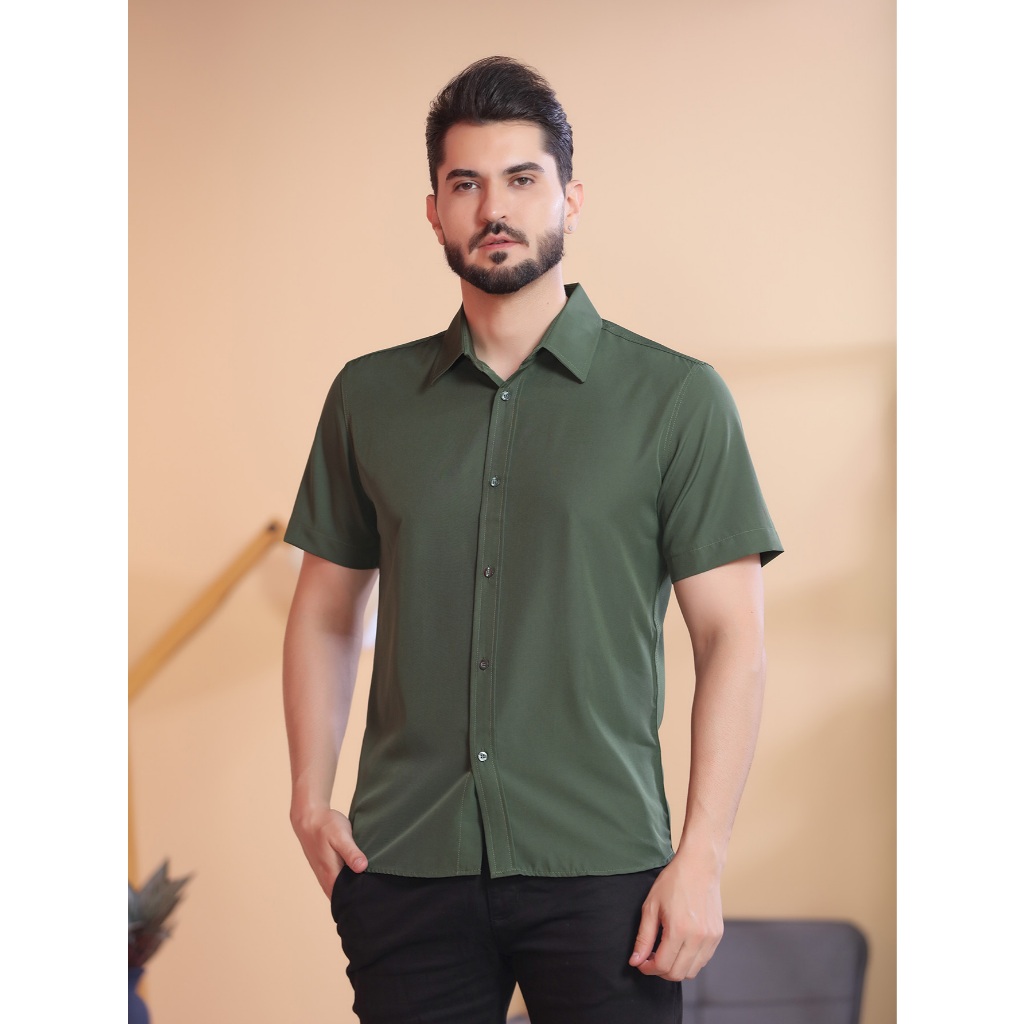 camisa social manga CURTA microfibra com Elastano Slim fit nao massa passa fácil