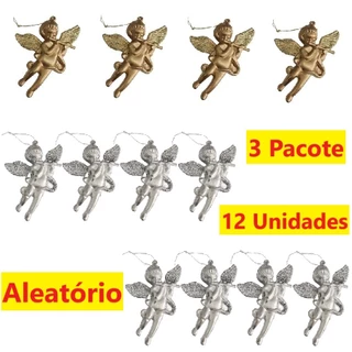 Kit 4 Unidades Enfeite De Natal Pendurado Anjo Dourado Ou Prata Para Árvore Decoração 6.5x7.5CM em Oferta na Shopee