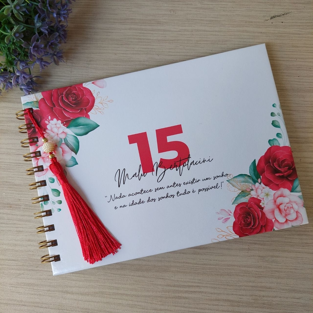 Vermelho - Livro de assinatura 15 anos modelo flores vermelha e rosa ...