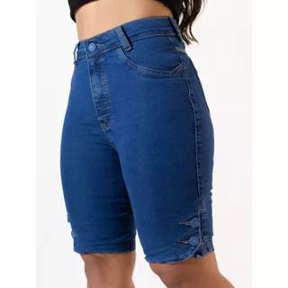 Bermuda Jeans Pedal Botao Lateral