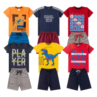 Kit Sortido 6 Peças de Roupa Infantil Menino Masculino 3 Camisetas + 3 Bermudas Combo