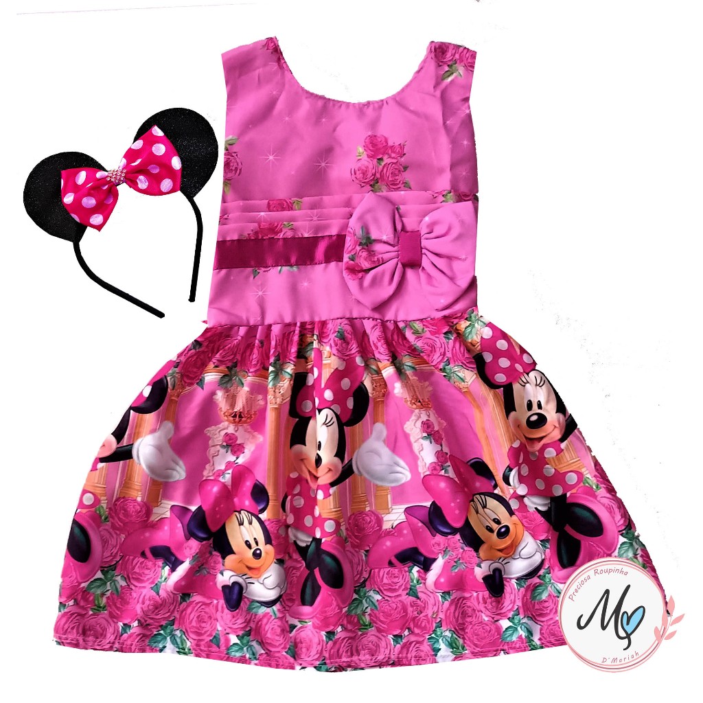Vestido Minnie Minie Rosa Infantil Temático Menina Festa Aniversario ...