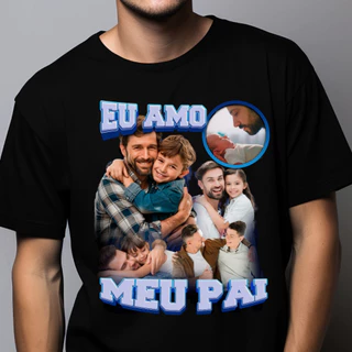 Camiseta Bootleg Eu Amo Personalizada com Fotos e Nome Blusa Raios | WECASE