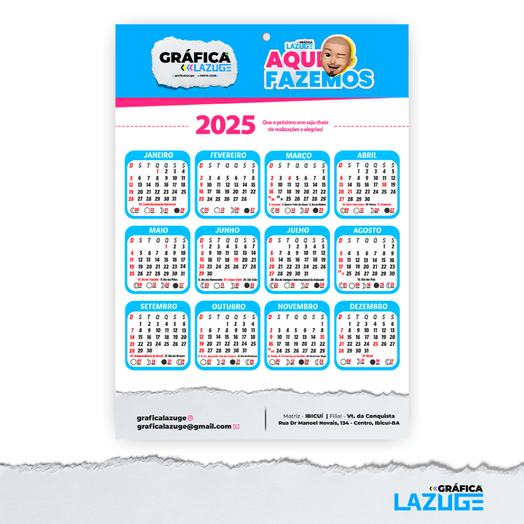 Calendários 20x28cm Personalizado