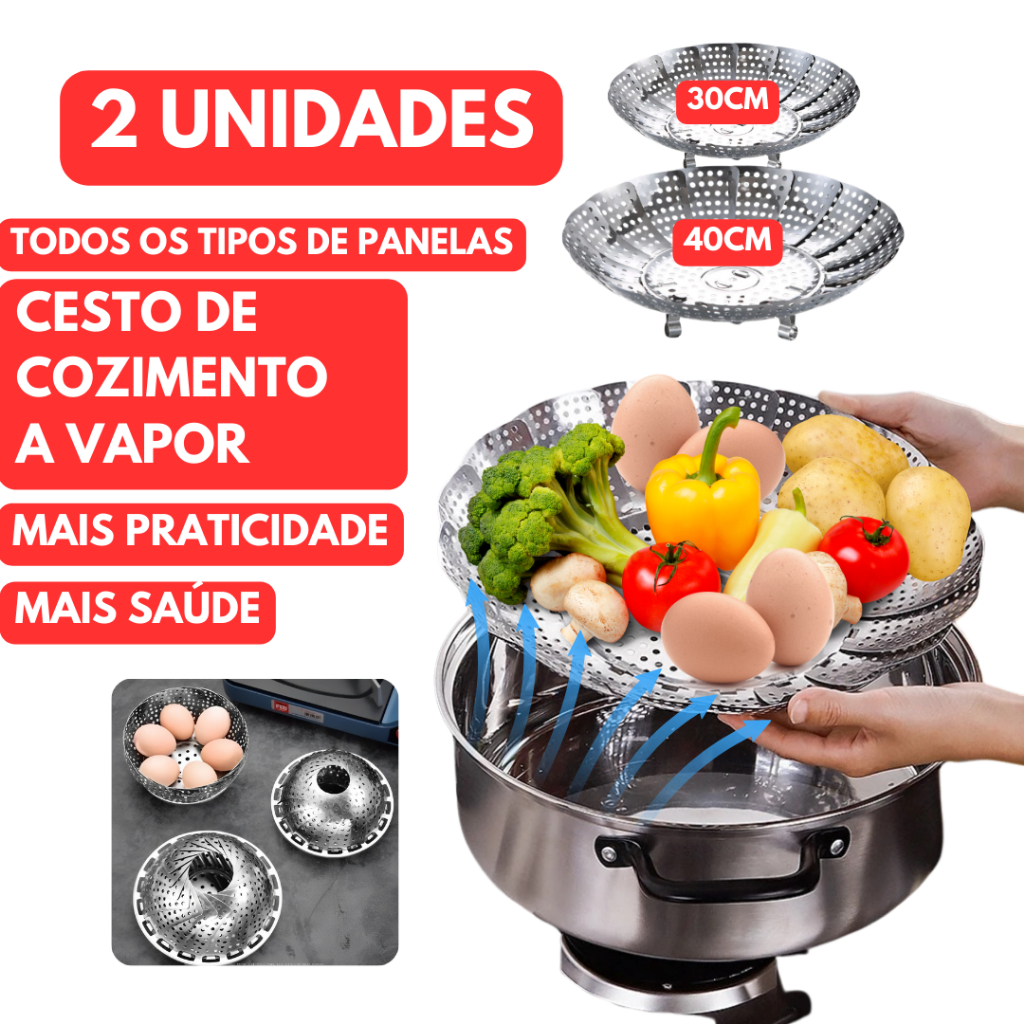2 Cesto De Cozimento Inox Cesta A Vapor Para Cozinhar Vaporeira De Legumes E Verduras