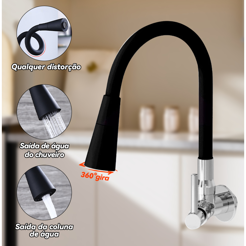 Torneira Para Pia De Cozinha Gourmet Deluxe Com Chuveiro Preto Flexível ...
