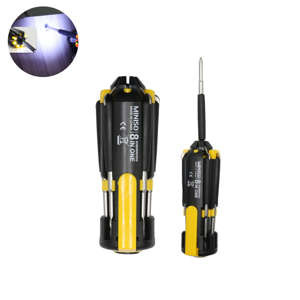 Kit Chave De Fenda Phillips 8 Em 1 Com Lanterna 6 LEDs Portátil
