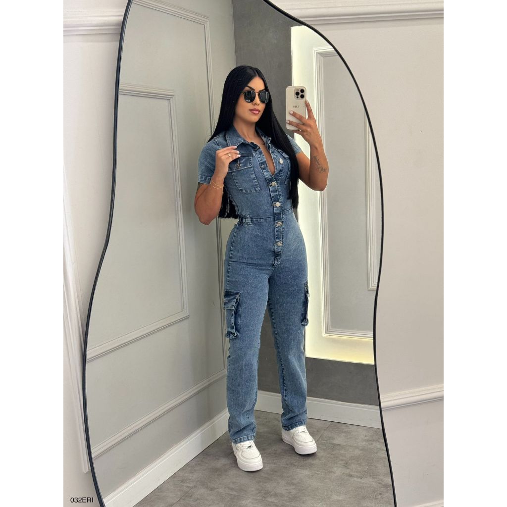 Macaquinho Pimenta Doce MacacÃ£o Jeans Short Curto Jardineira