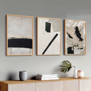 Conjunto 3 Quadros Decorativos Modernos Grande Sala Moldura 50X70 cm Arte Abstrata