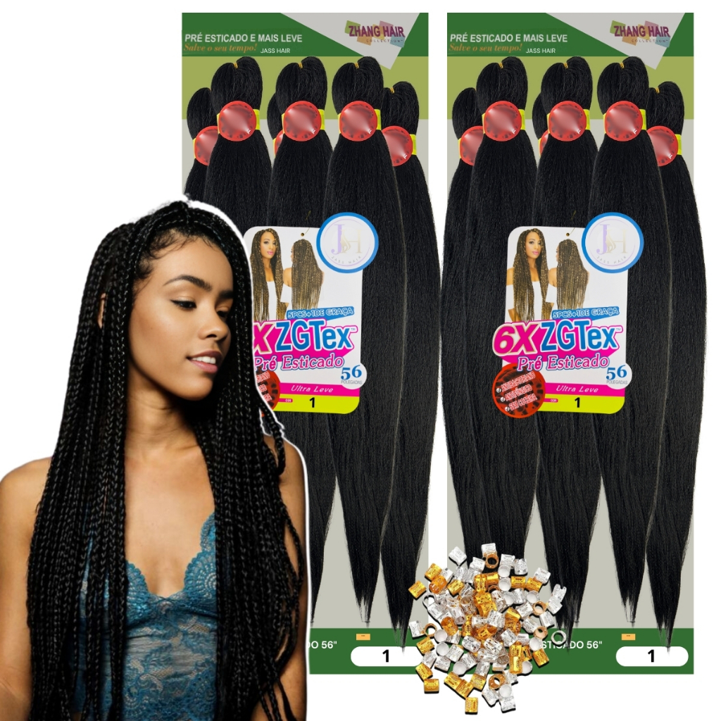 Kit 2 Cabelo Jumbo Jumbão ZGtex Fibra Yaki antibacteriana Box