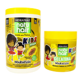 Kit Creme de Pentear Maracujá + Gelatina de Maracujá Natuhair 500g Antifrizz Modelador de cachos Definição Cachos Crespo