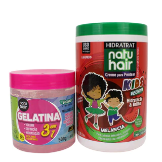 Kit Creme de Pentear Kids Melancia + Gelatina modeladora de cachos 3 em 1 Natuhair 500g