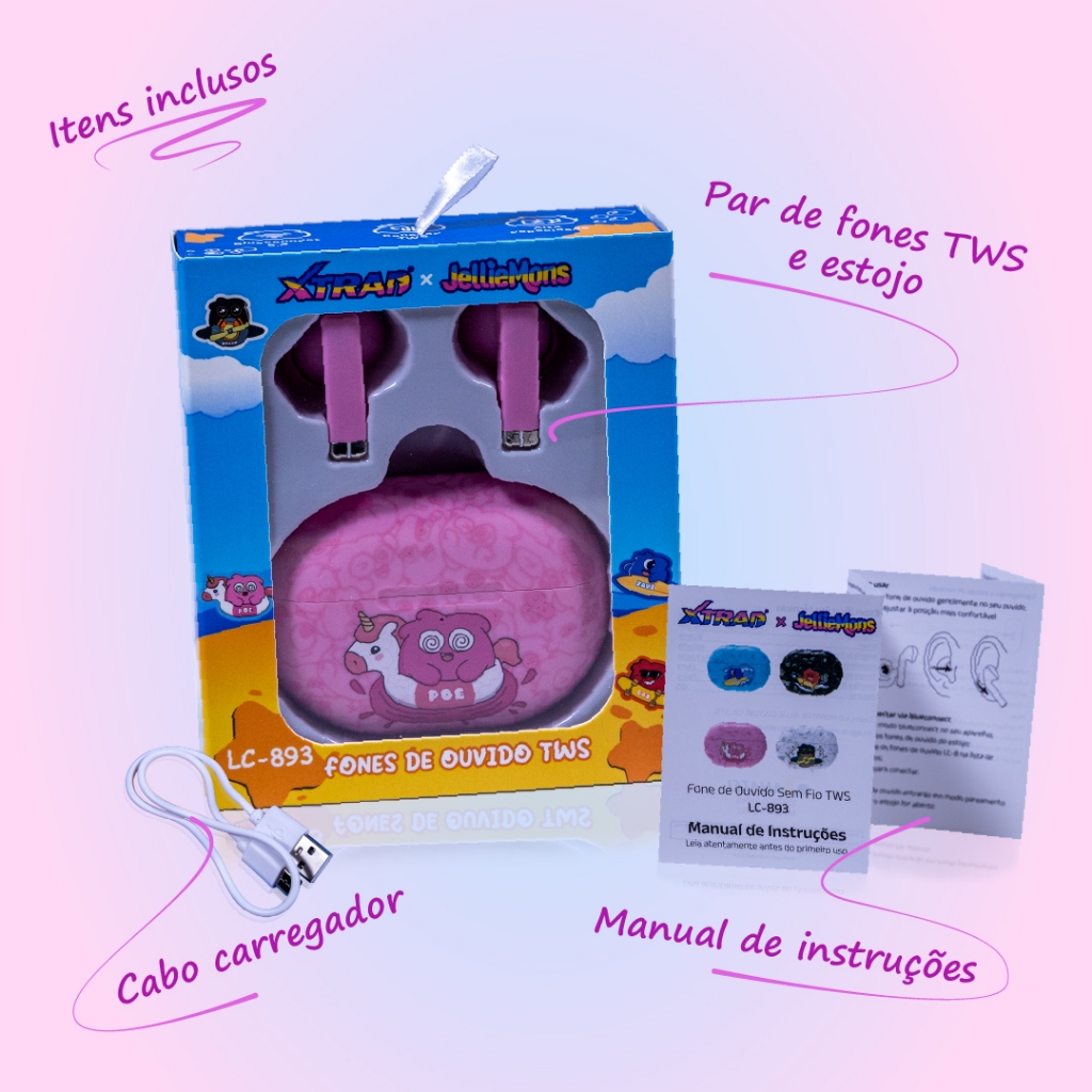 Fone de ouvido sem fio Bluetooth Tws infantil Desenho Monstrinhos