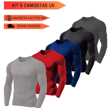 Kit 5 Camiseta UV Proteção Solar Uv50 Segunda Pele Praia Verão Lançamento Cores Sortidas