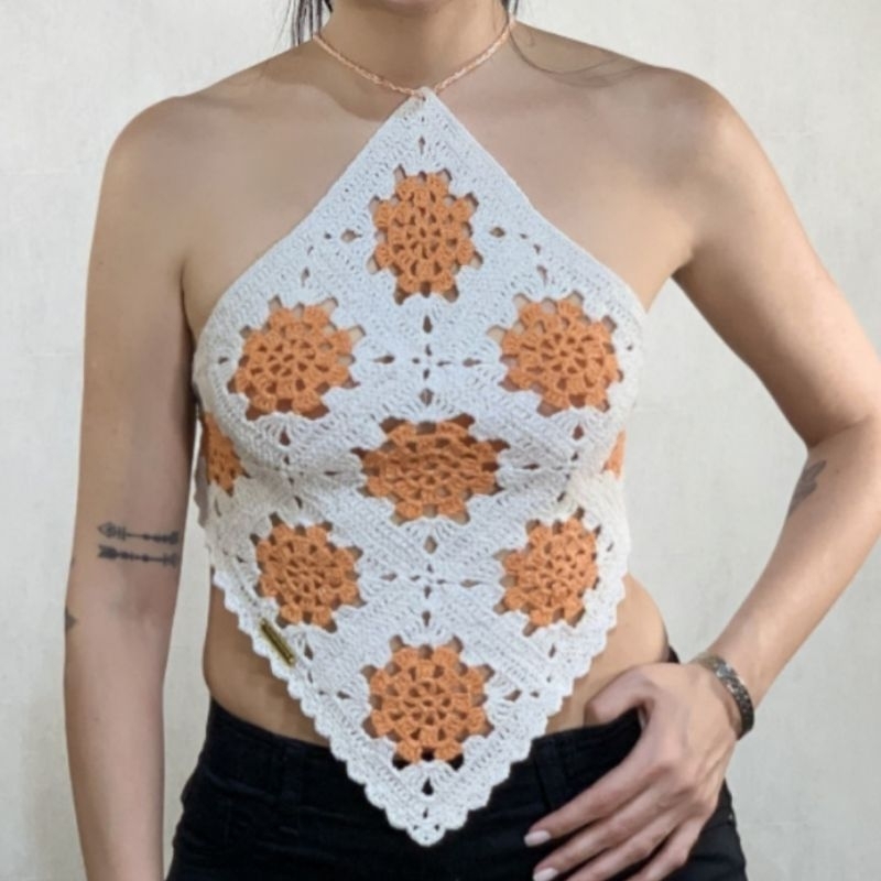 Blusa Frente Única de Crochê Floral | Shopee Brasil