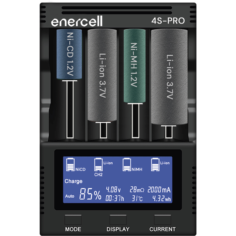 Carregador Enercell Inteligente, Universal e Rápido para 4 Pilhas, modelo 4S-PRO