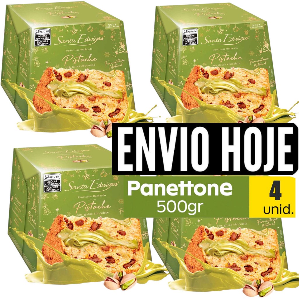 CAIXA 4,2,1 PANETTONE PISTACHE GOTAS CHOCOLATE SANTA EDWIGES 500GRAMAS GOTAS CHOCOLATE ATACADO NATAL